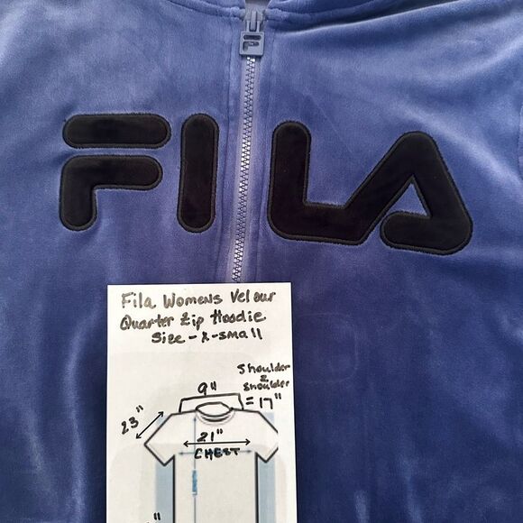 Fila Womens Velour Quarter Hoodie Marlin(Blue) Size XS - Picture 9 of 9